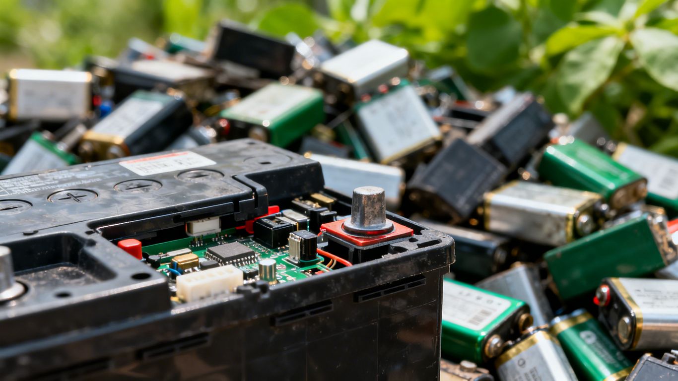 Batteries de voiture en cours de recyclage.