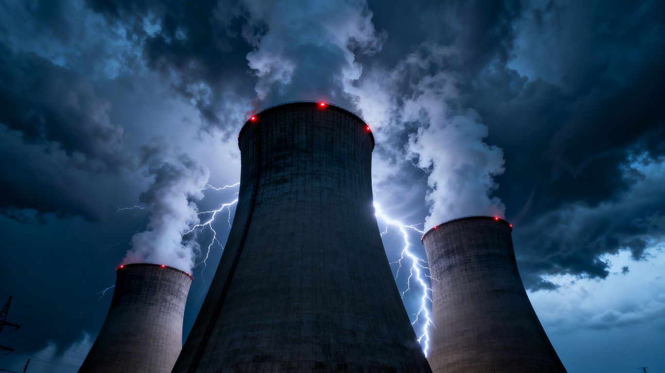 Centrale nucléaire ukrainienne sous un ciel menaçant.