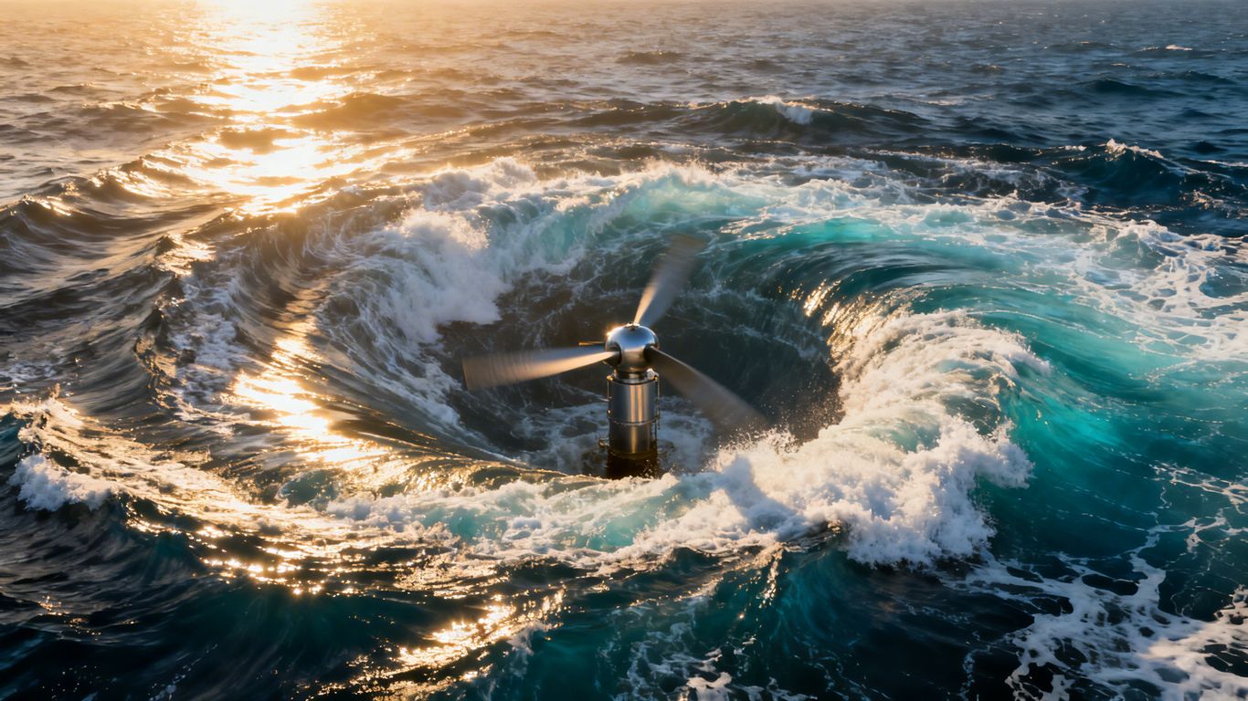 Turbine sous-marine capturant l'énergie des marées océaniques.