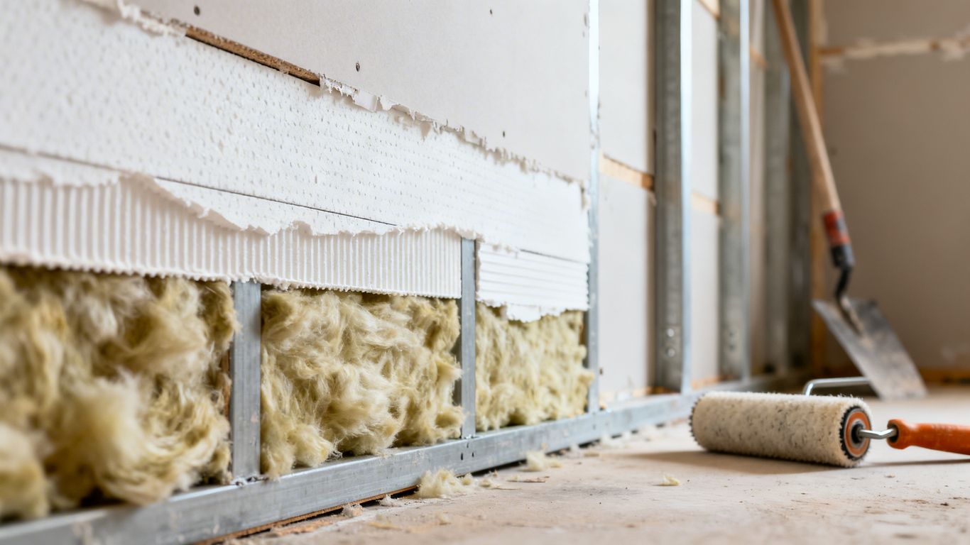 Isolation d'un mur intérieur avec des matériaux isolants.